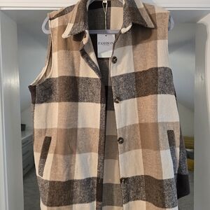 Amazon Plaid Vest - Brown and Cream